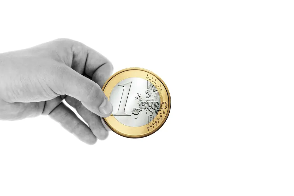 Bir avroluk madeni parayı tutan el